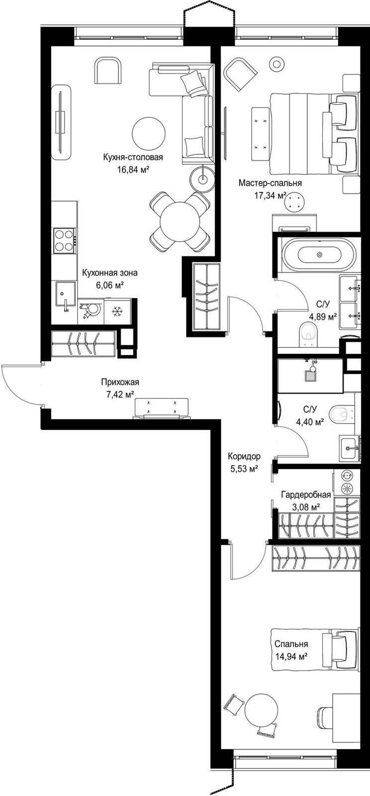 2-комнатная квартира, 80,5 м²