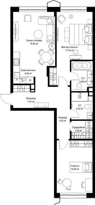 2-комнатная квартира, 80,5 м² — фото 1