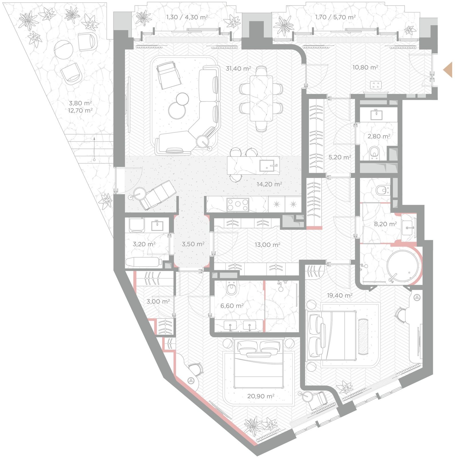 1-комнатная квартира, 149 м²