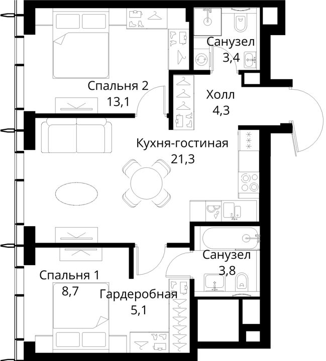 2-комнатная квартира, 59,7 м² — фото 1