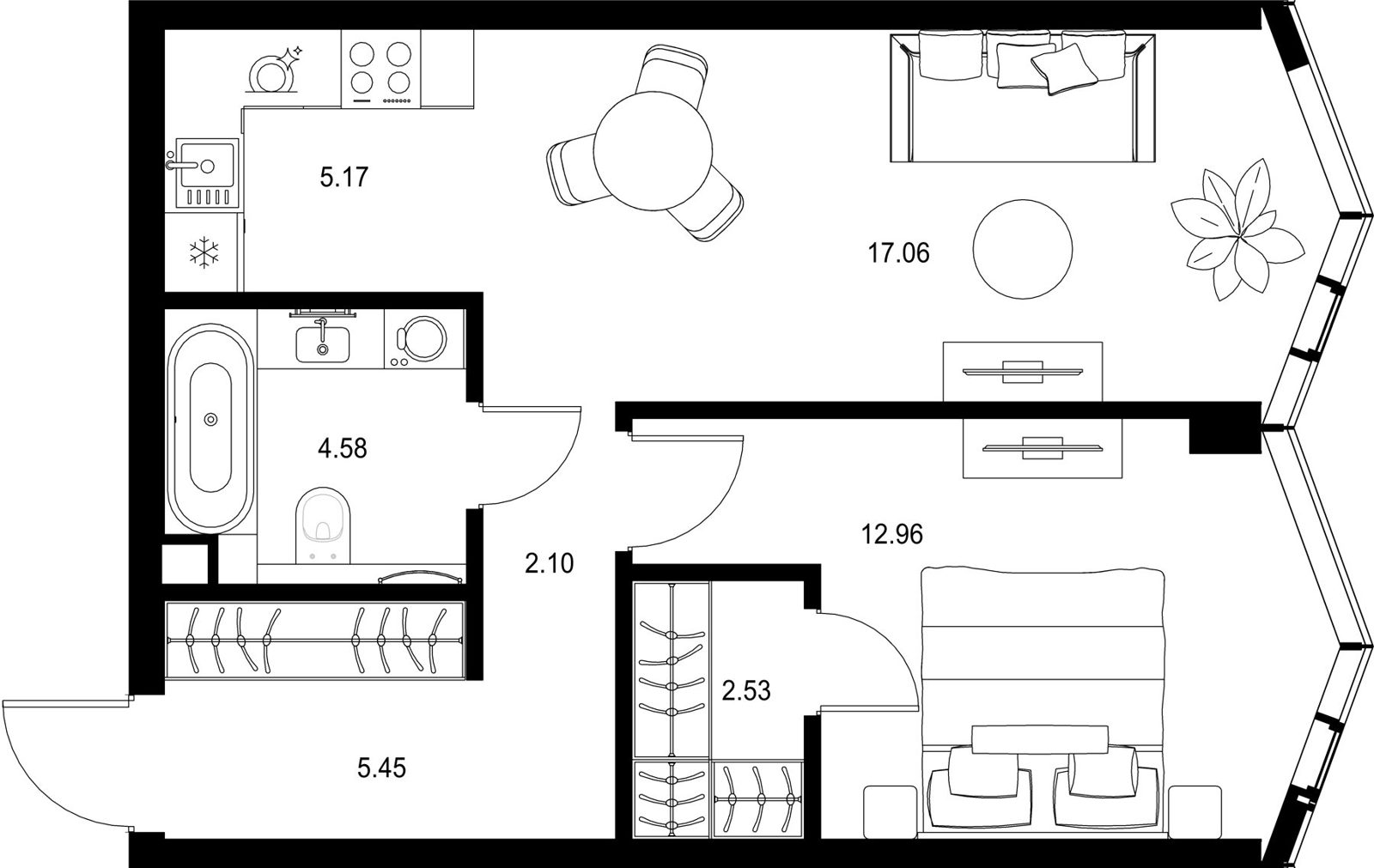 1-комнатная квартира, 49,9 м²