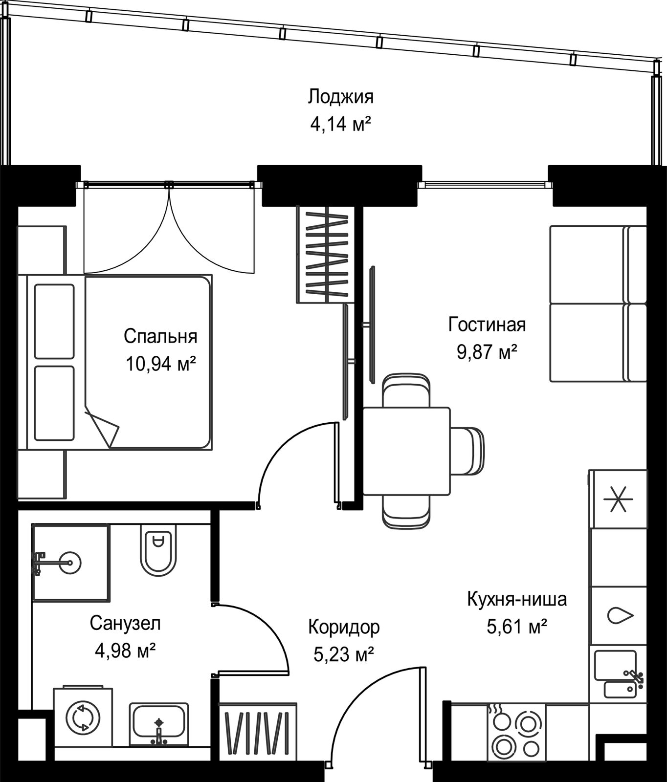 1-комнатная квартира, 40,5 м²
