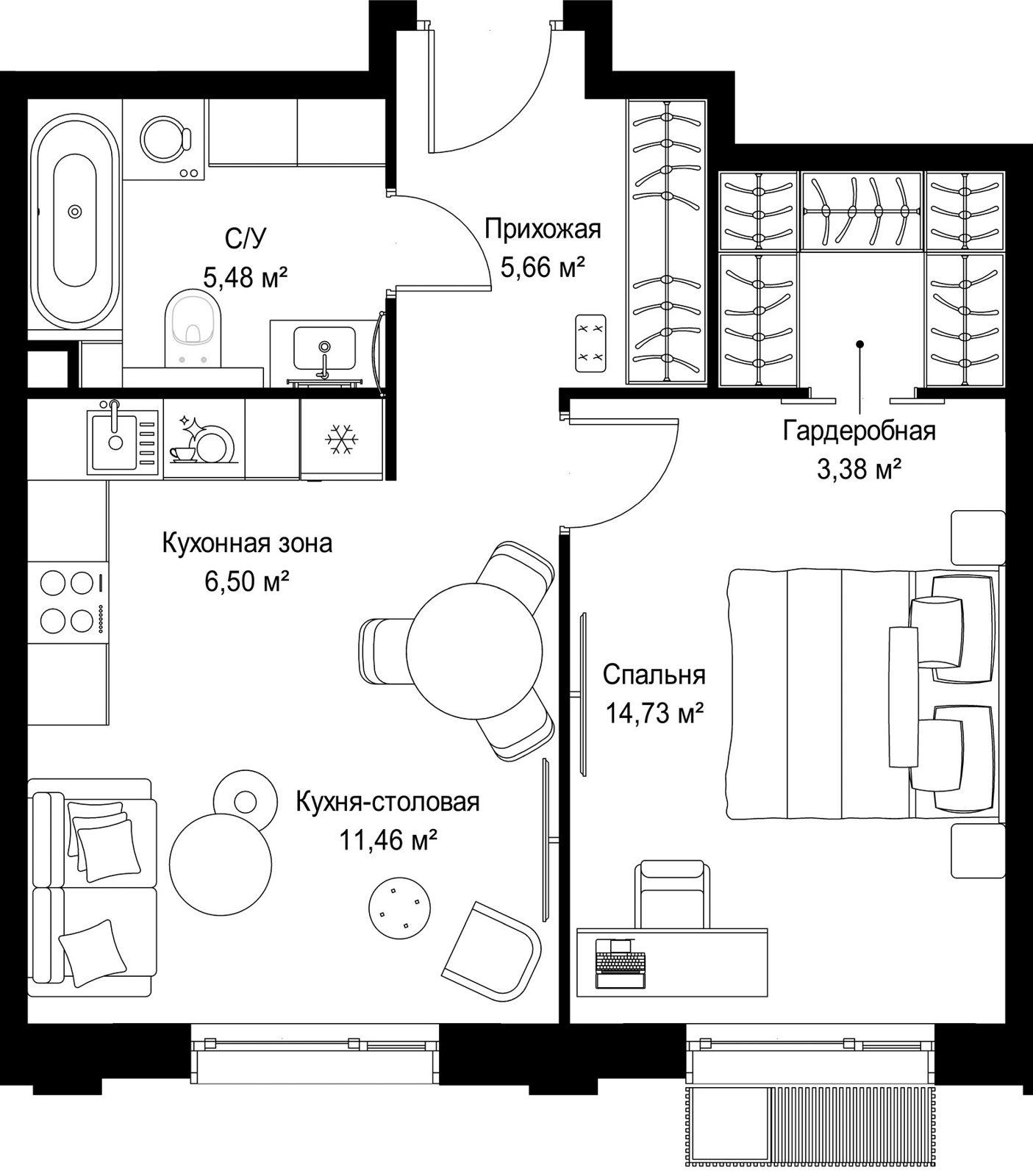 1-комнатная квартира, 47,2 м²