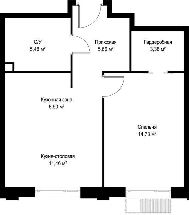 1-комнатная квартира, 47,2 м² — фото 2