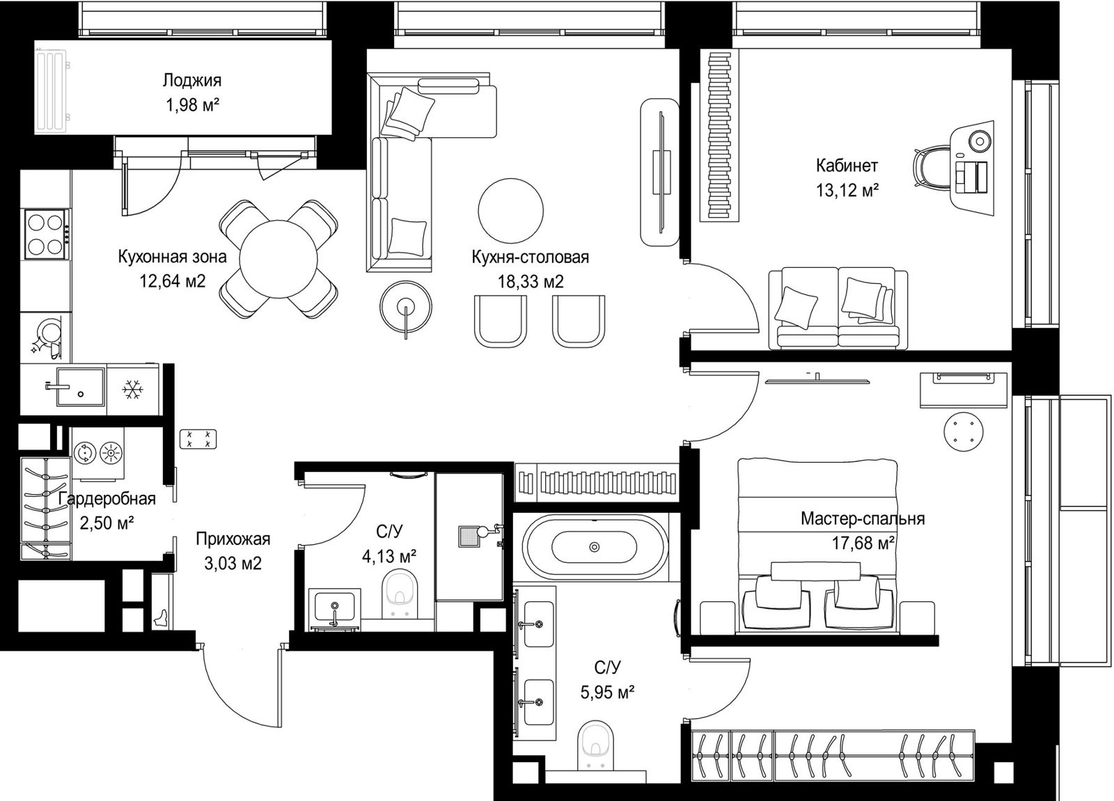 2-комнатная квартира, 79,4 м²