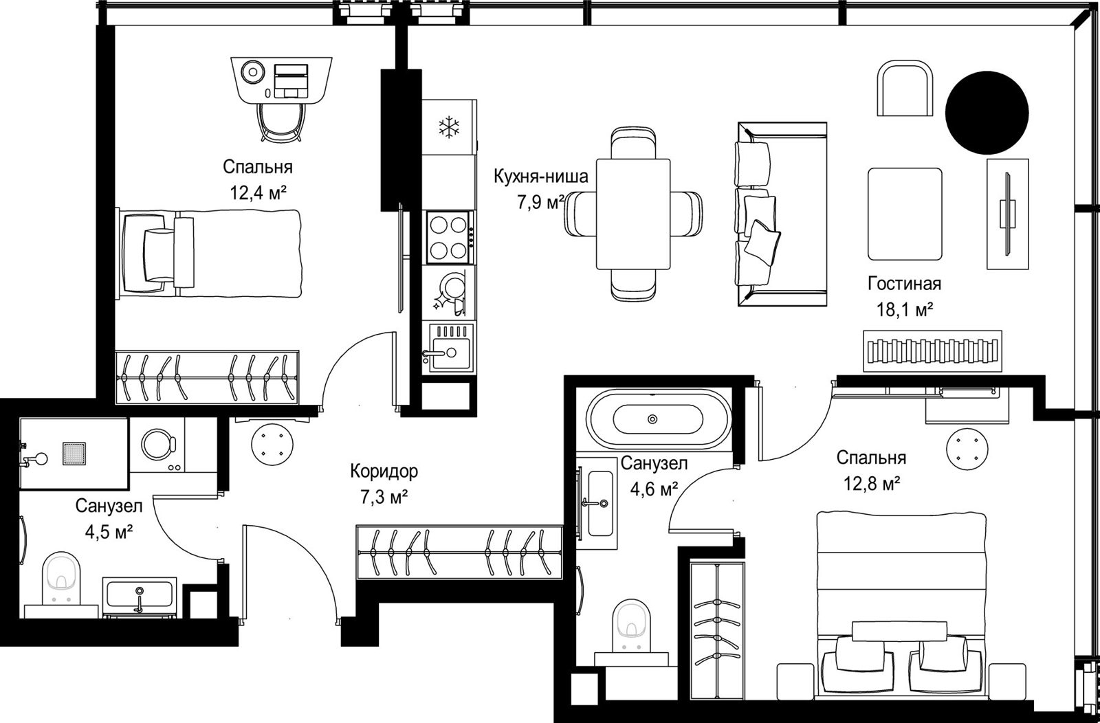 2-комнатная квартира, 67,6 м²