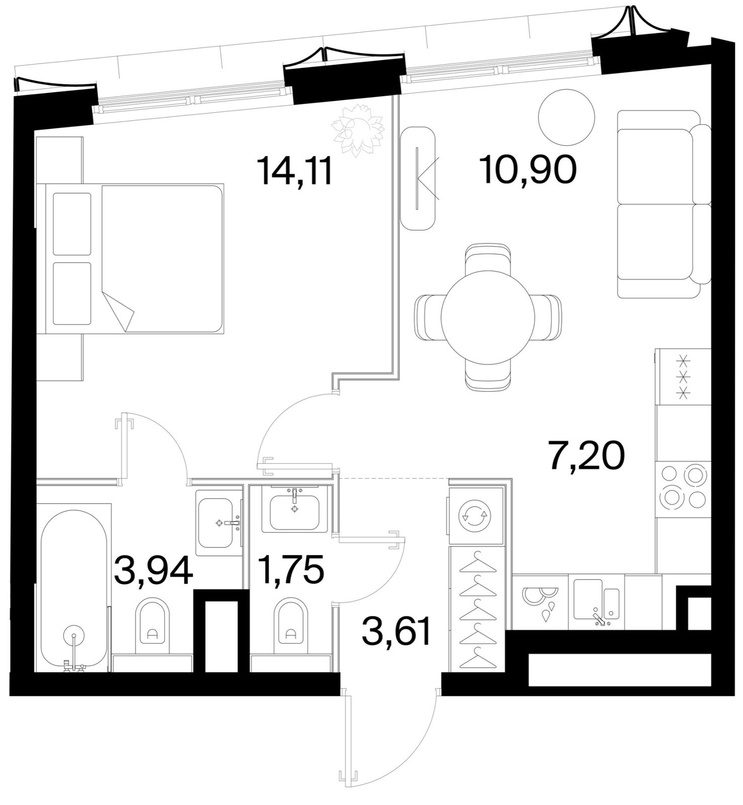 1-комнатная квартира, 41,5 м²