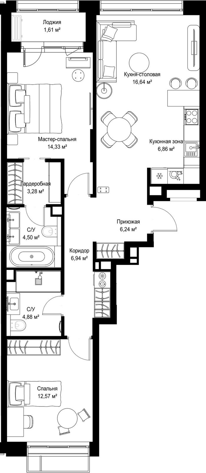 2-комнатная квартира, 77,8 м²