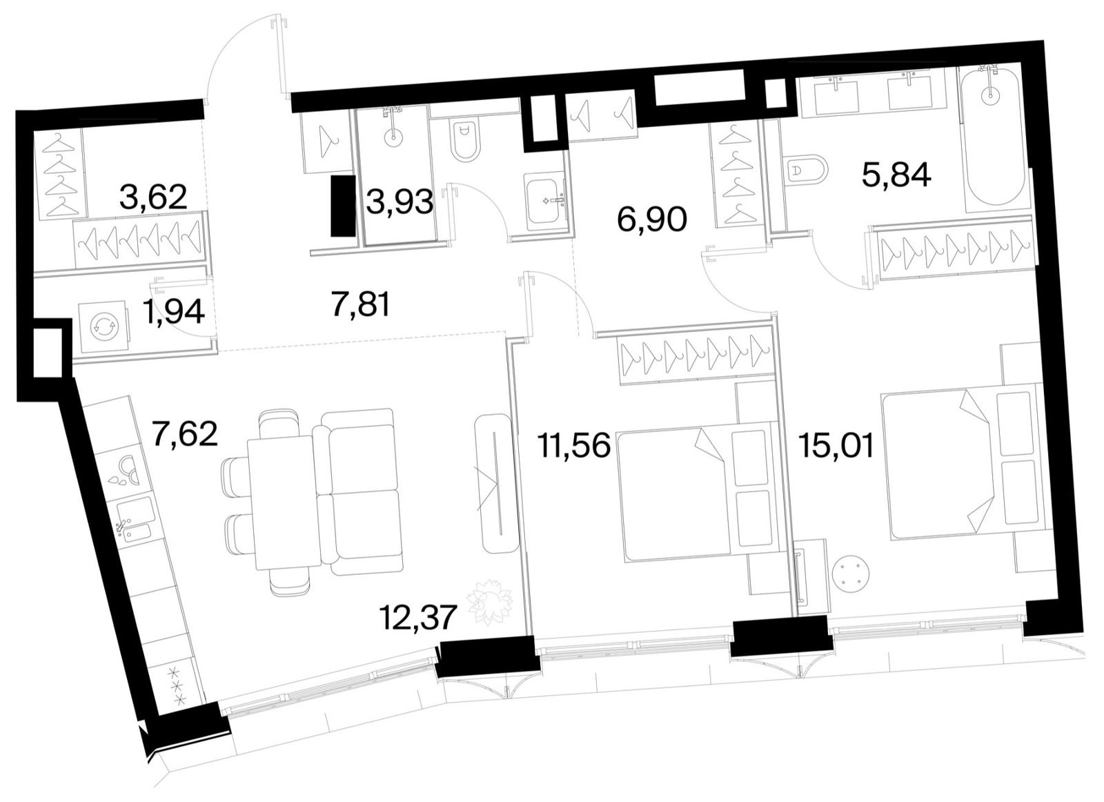 2-комнатная квартира, 76,6 м²