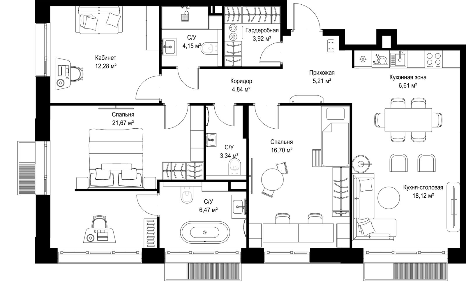 3-комнатная квартира, 103,3 м²