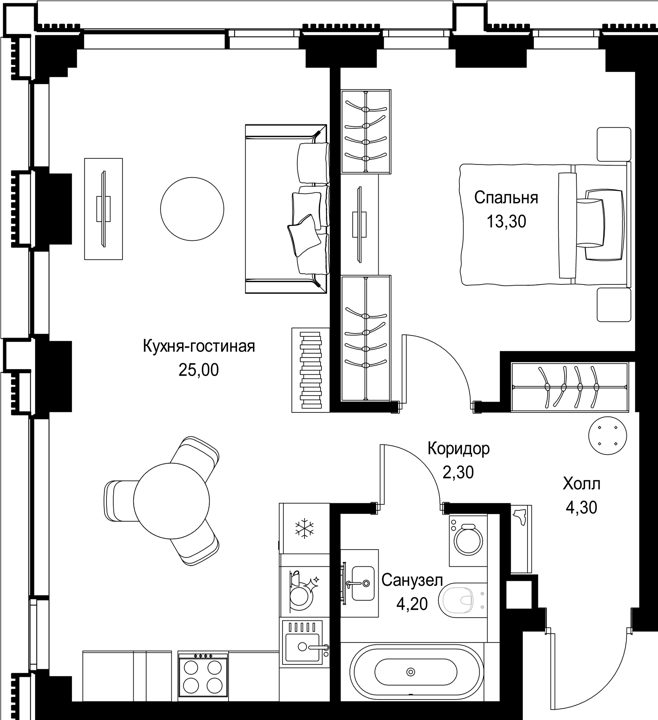 1-комнатная квартира, 49,1 м² — фото 1