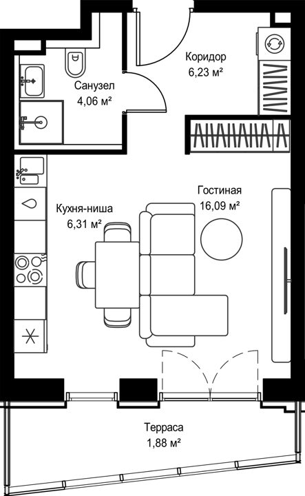 Квартира-студия, 34,7 м² — фото 1