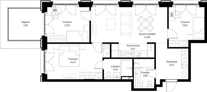3-комнатная квартира, 84,8 м² — фото 1
