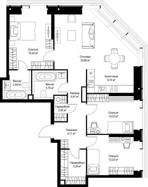 3-комнатная квартира, 97,2 м² — фото 2