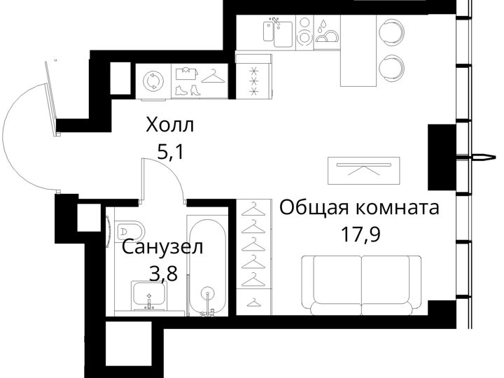 Квартира-студия, 26,8 м² — фото 1