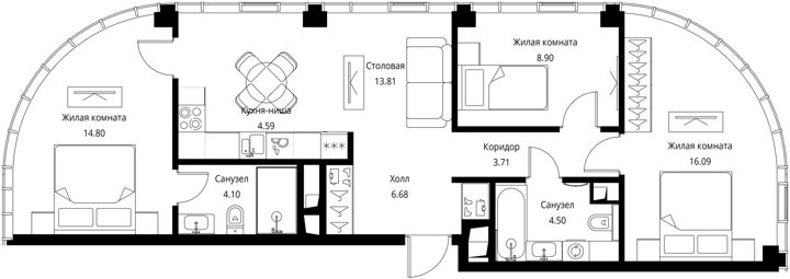 3-комнатная квартира, 77,2 м² — фото 1