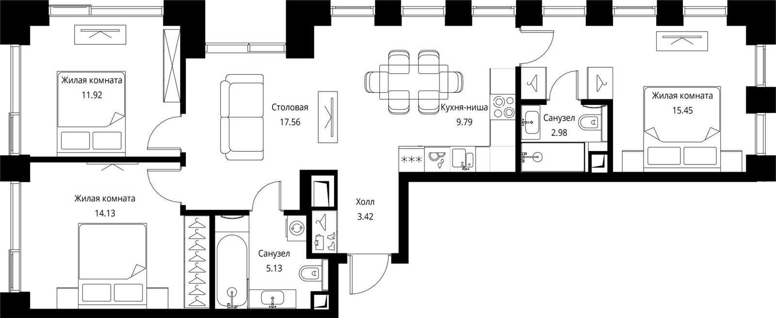 3-комнатная квартира, 80,4 м²