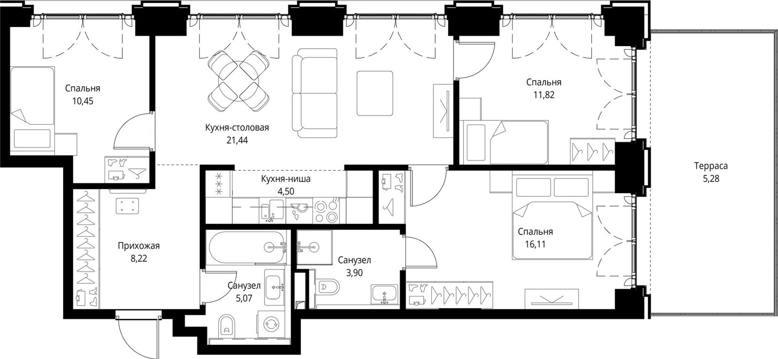 3-комнатная квартира, 86,8 м²