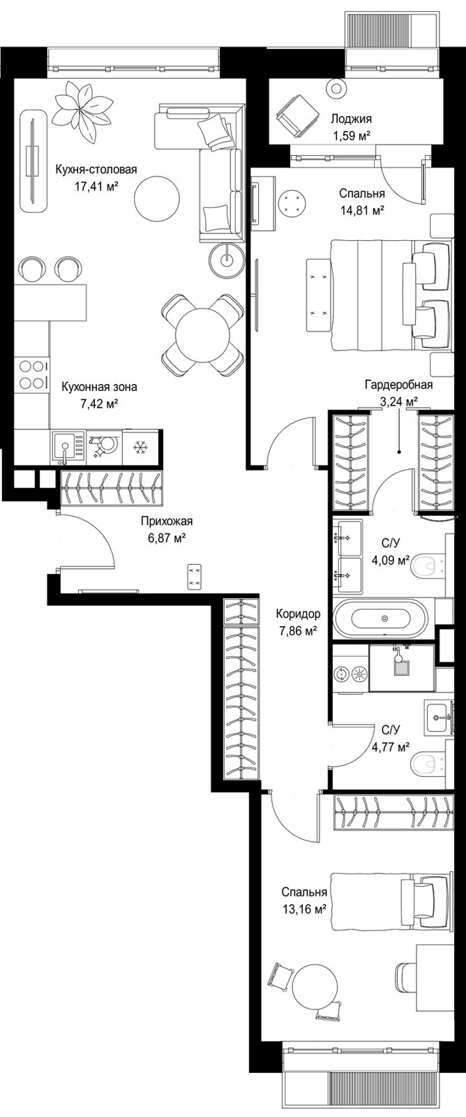2-комнатная квартира, 81,2 м²