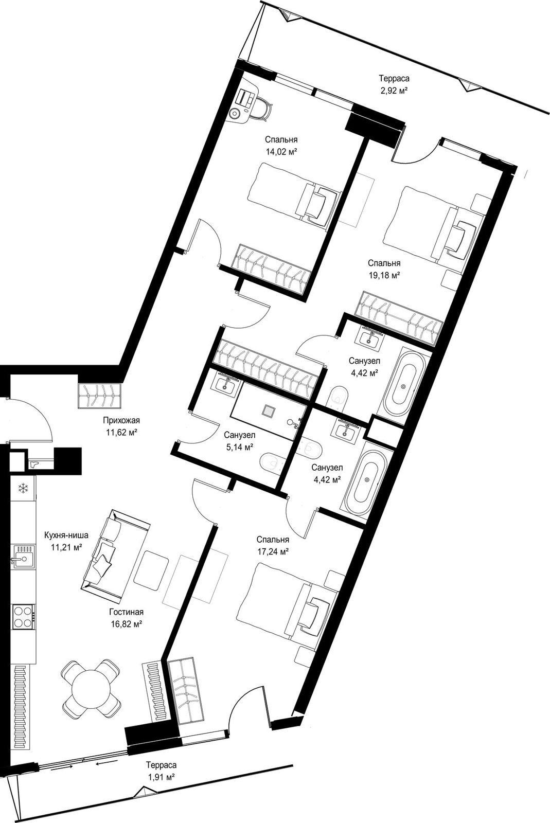 3-комнатная квартира, 108,9 м²