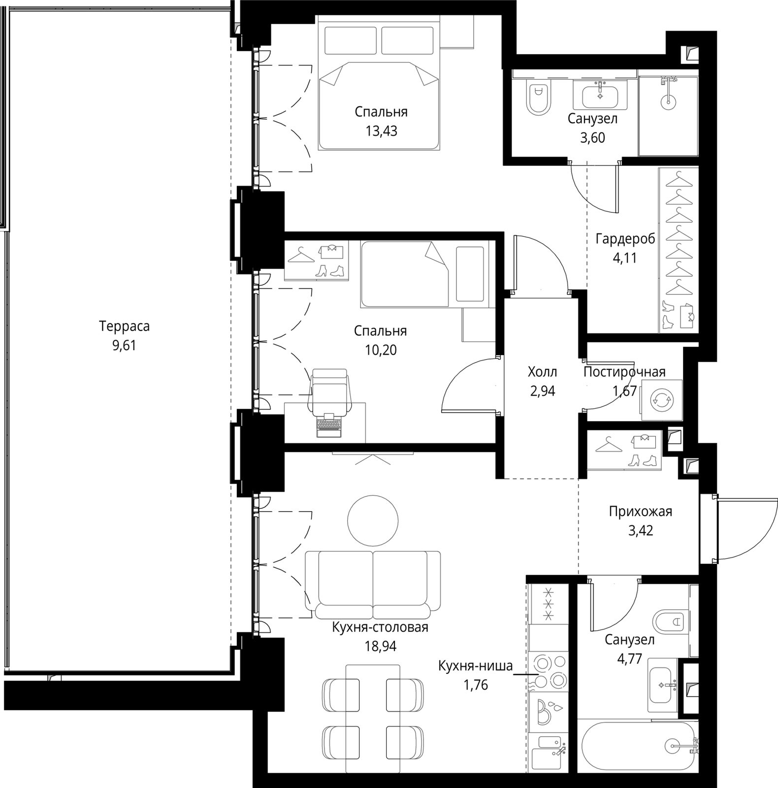 2-комнатная квартира, 74,5 м²