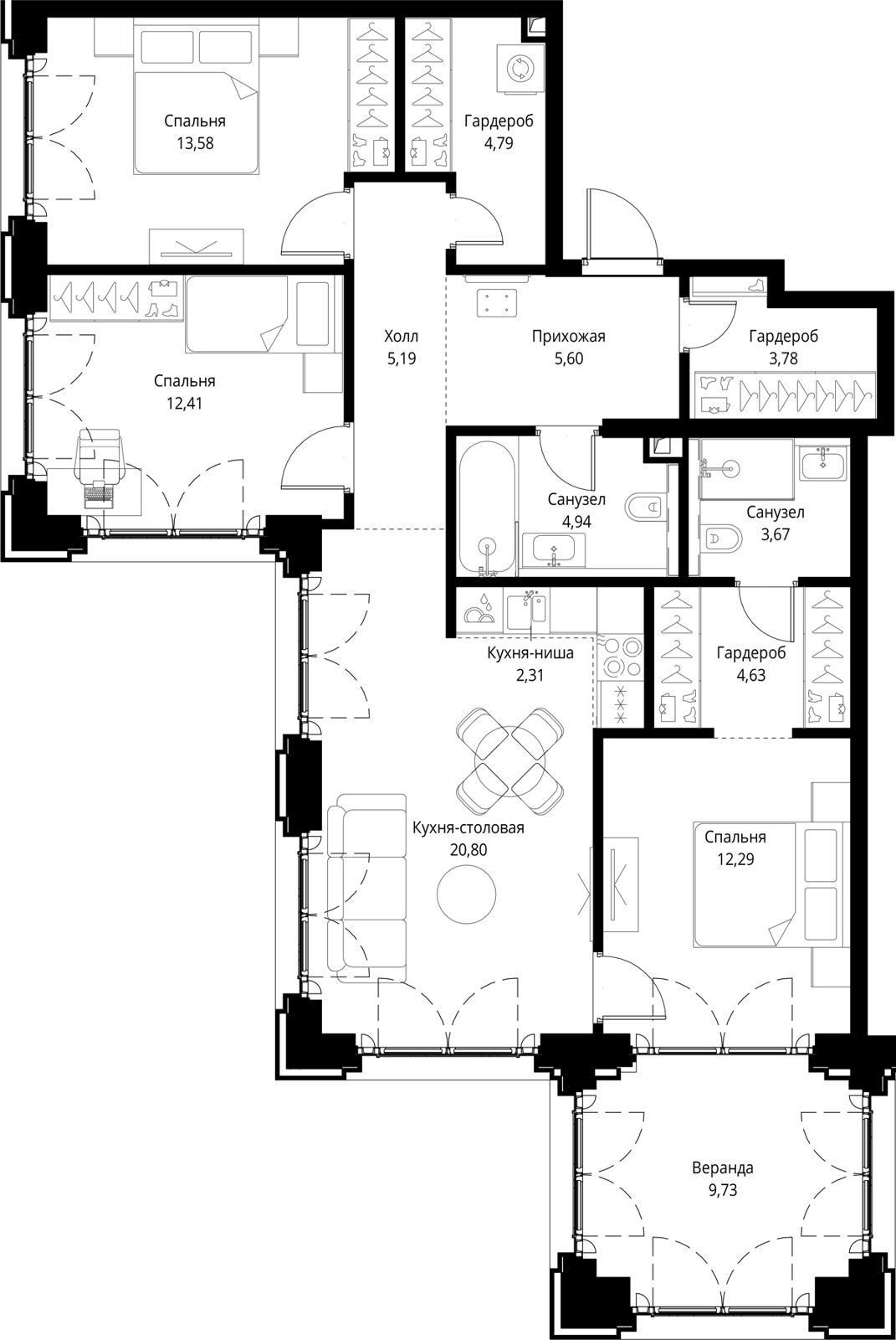 3-комнатная квартира, 103,7 м²
