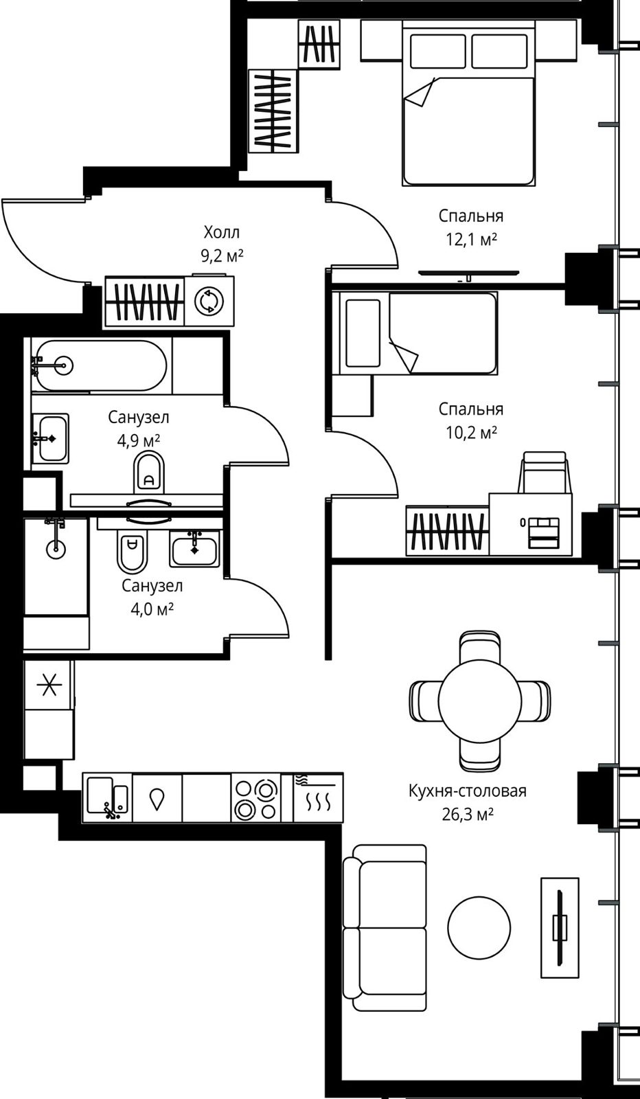 2-комнатная квартира, 66,7 м²