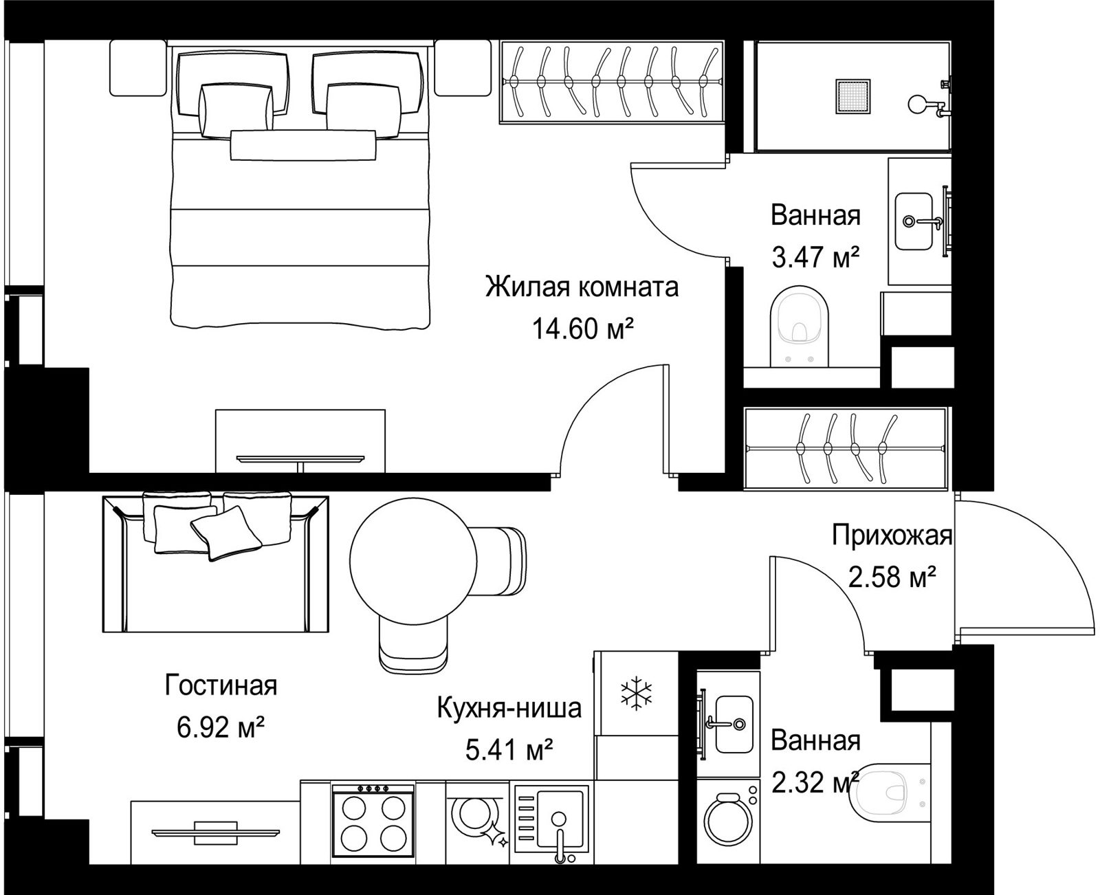 1-комнатная квартира, 35,3 м²