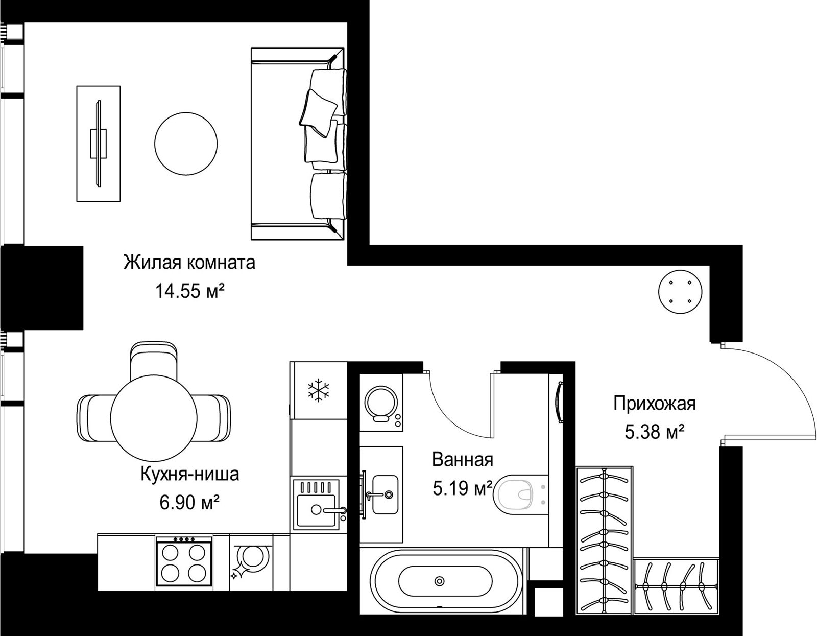 Квартира-студия, 32 м²