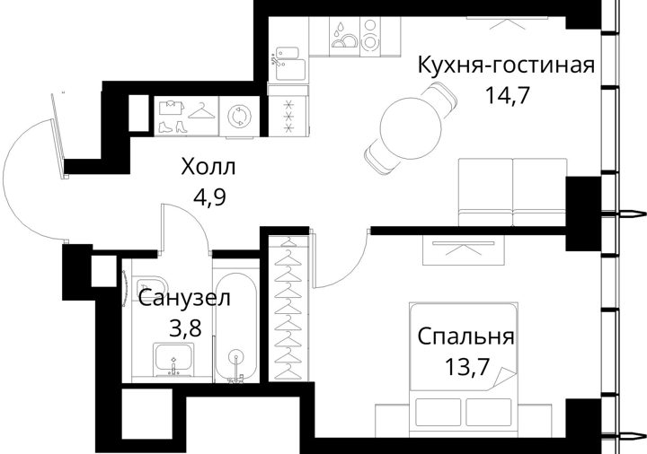 1-комнатная квартира, 37,1 м² — фото 1