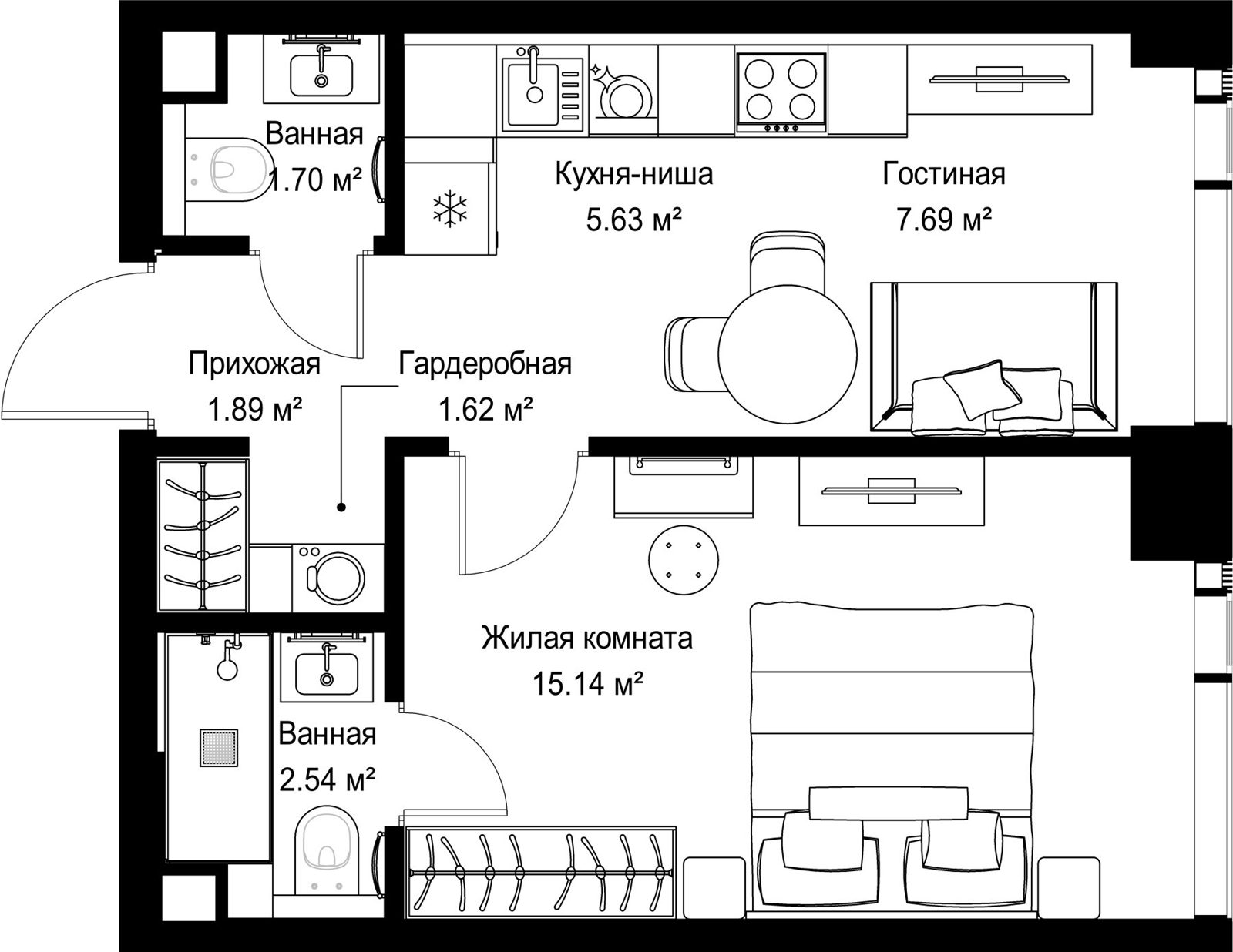1-комнатная квартира, 36,2 м²