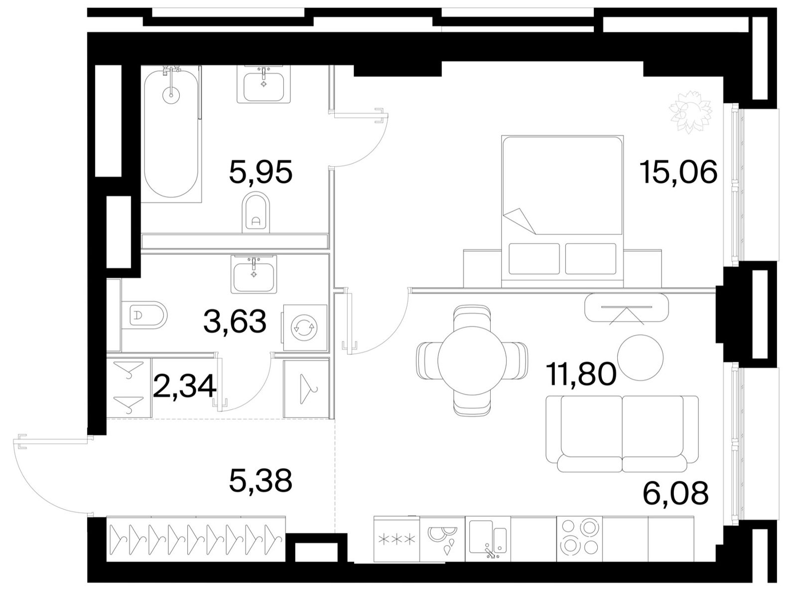 1-комнатная квартира, 50,2 м²