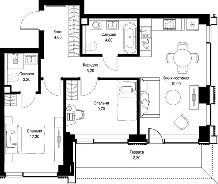 2-комнатная квартира, 61,1 м² — фото 1