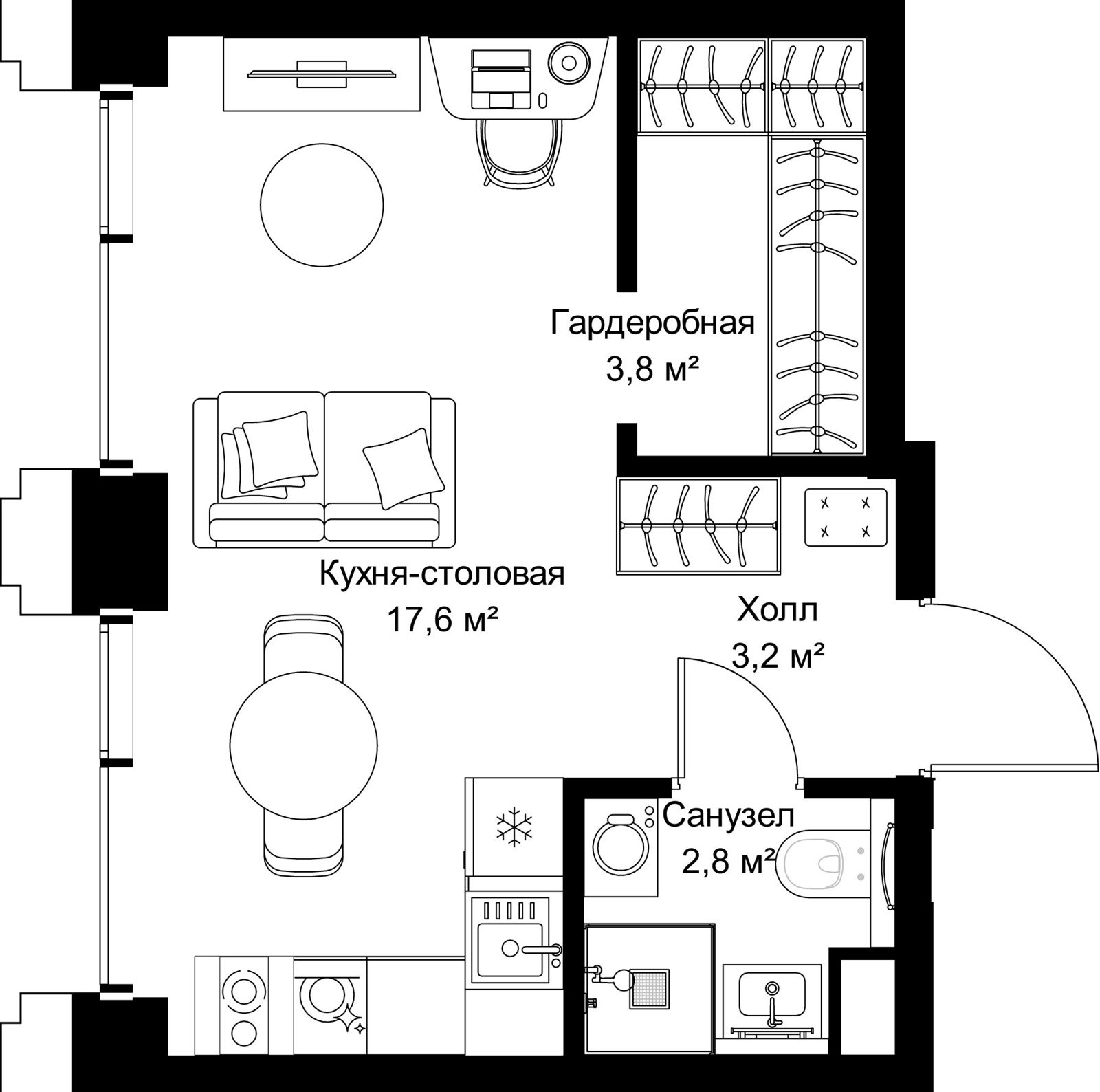 Квартира-студия, 27,4 м²