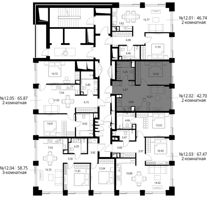 1-комнатная квартира, 42,7 м² — фото 2