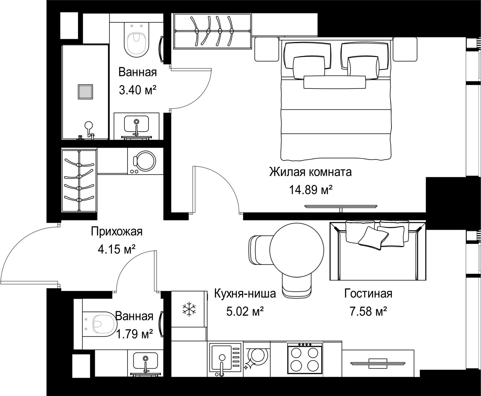 1-комнатная квартира, 36,8 м²
