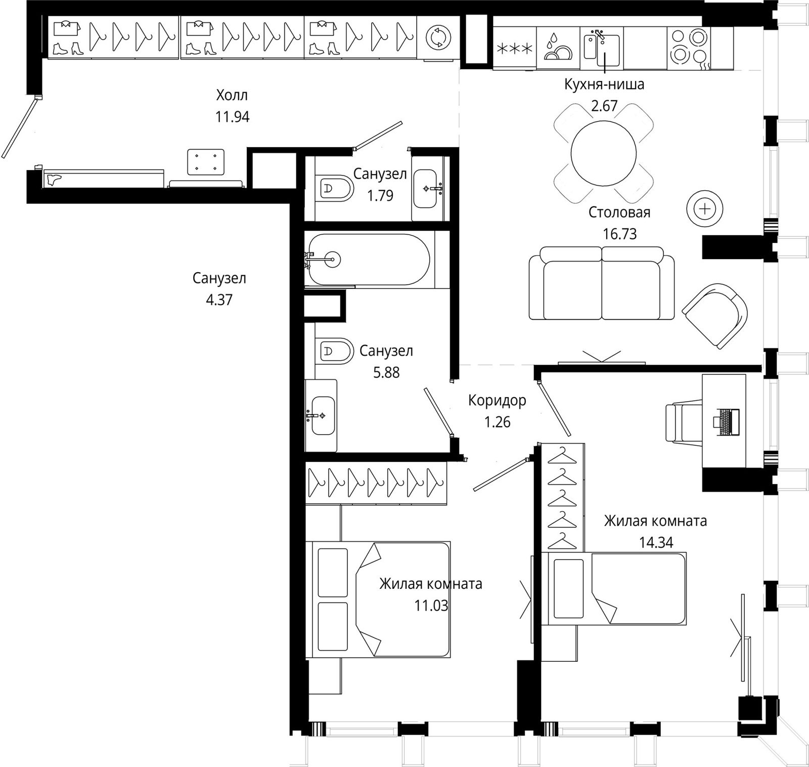 2-комнатная квартира, 65,9 м²