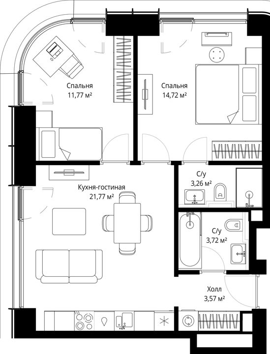 2-комнатная квартира, 58,8 м² — фото 1
