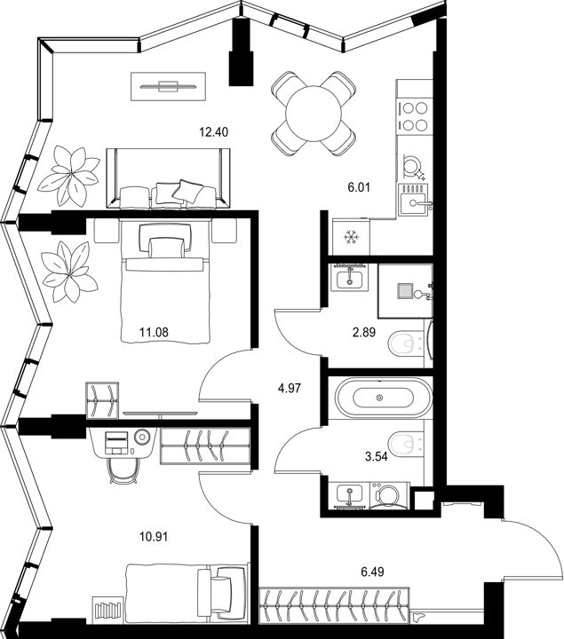 2-комнатная квартира, 58,3 м² — фото 1