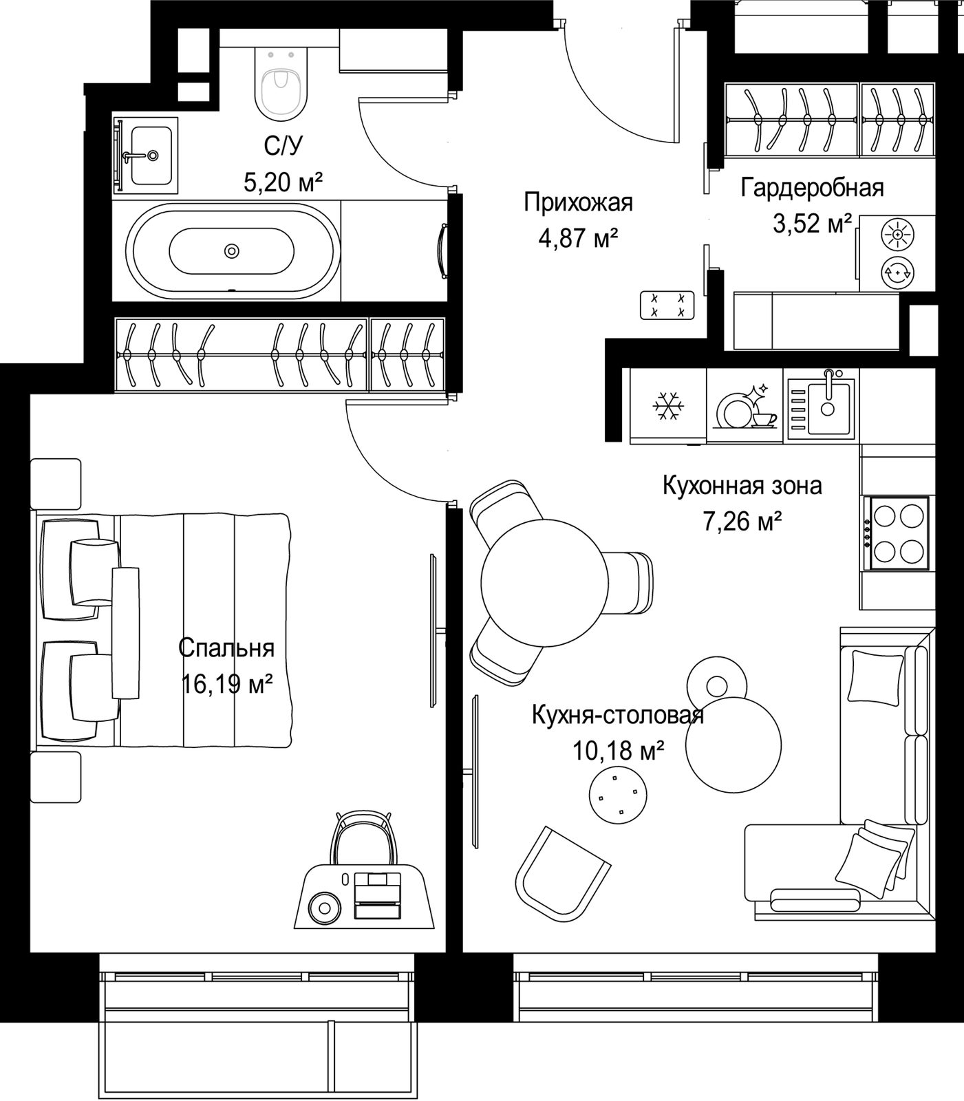 1-комнатная квартира, 47,2 м²
