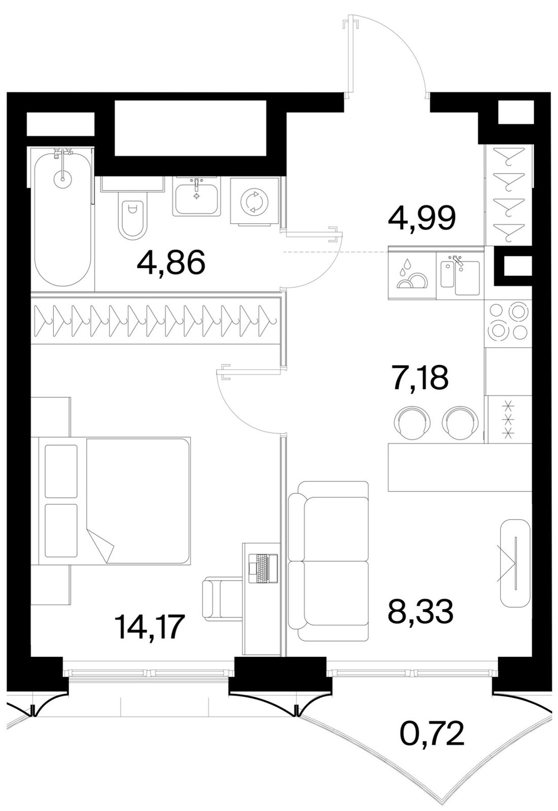 1-комнатная квартира, 40,2 м²