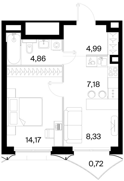 1-комнатная квартира, 40,2 м² — фото 1