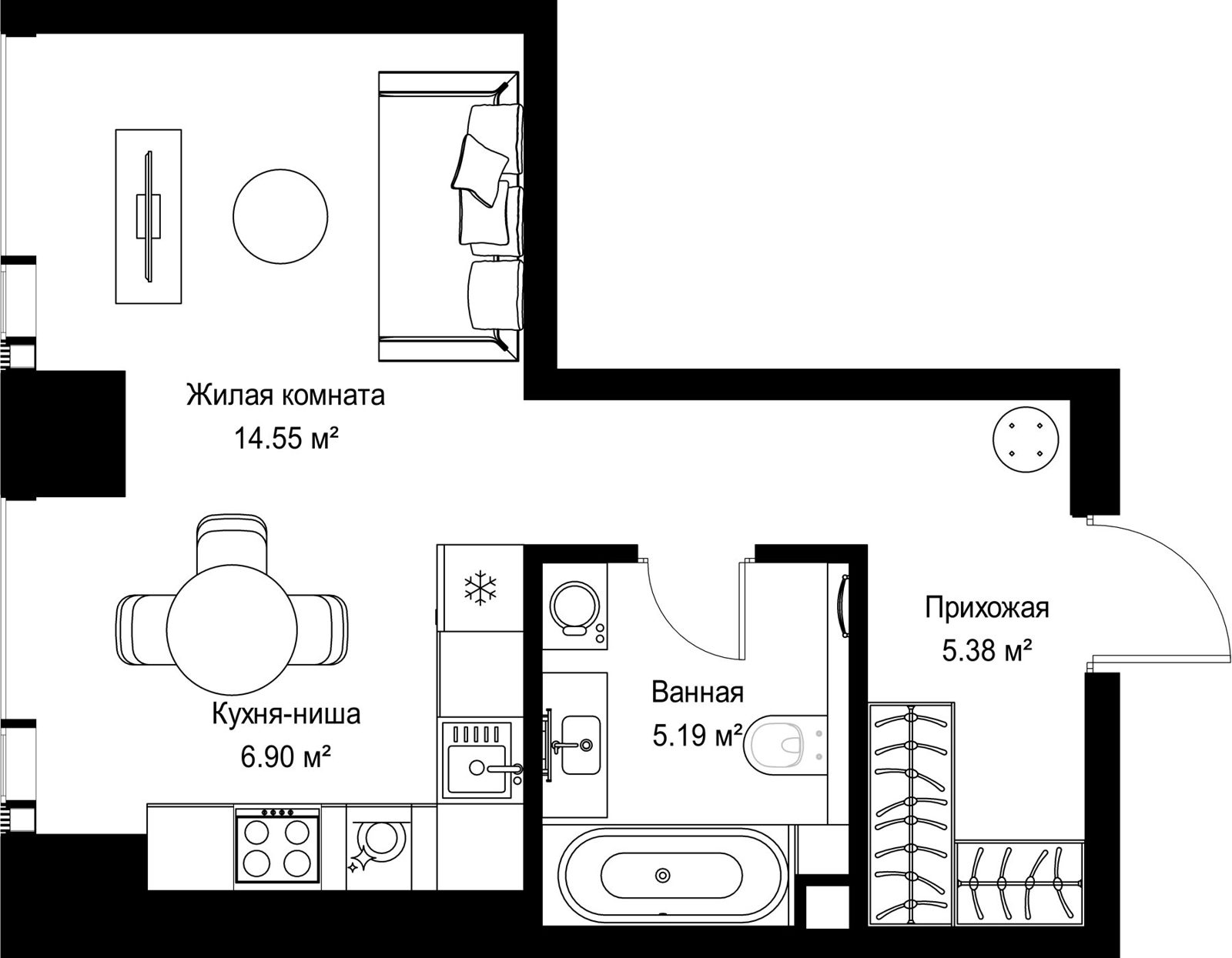 Квартира-студия, 32 м²