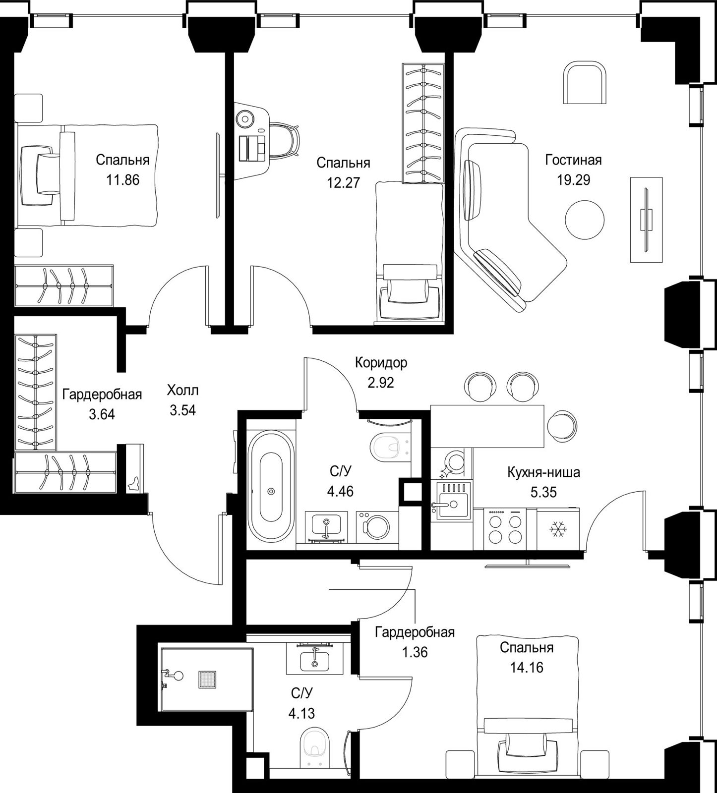 3-комнатная квартира, 83 м²