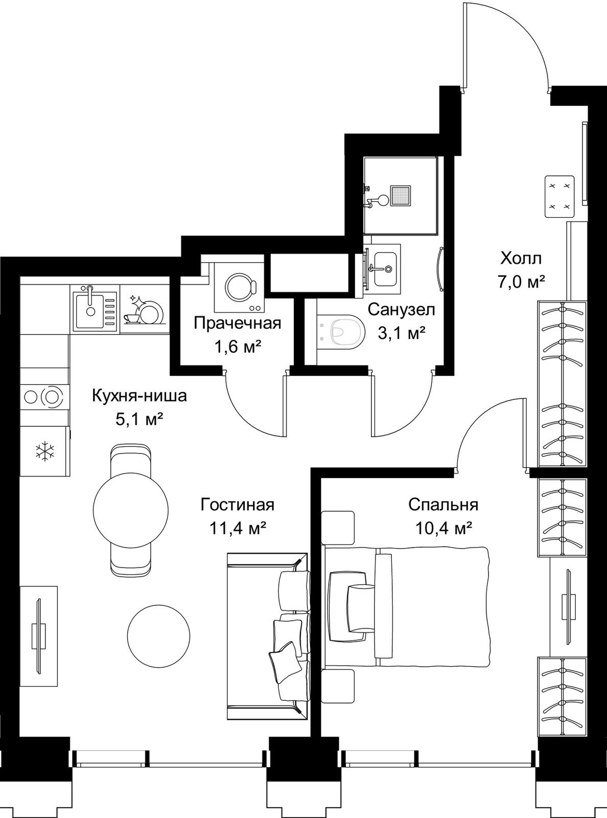 1-комнатная квартира, 41,8 м²