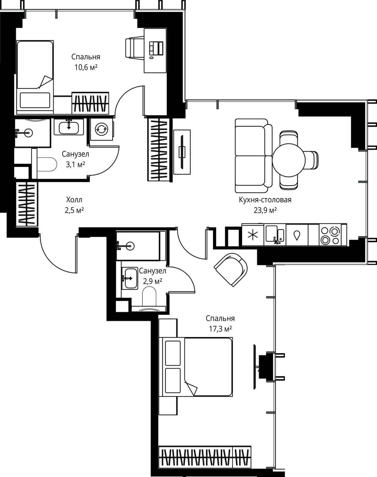 2-комнатная квартира, 60,3 м²