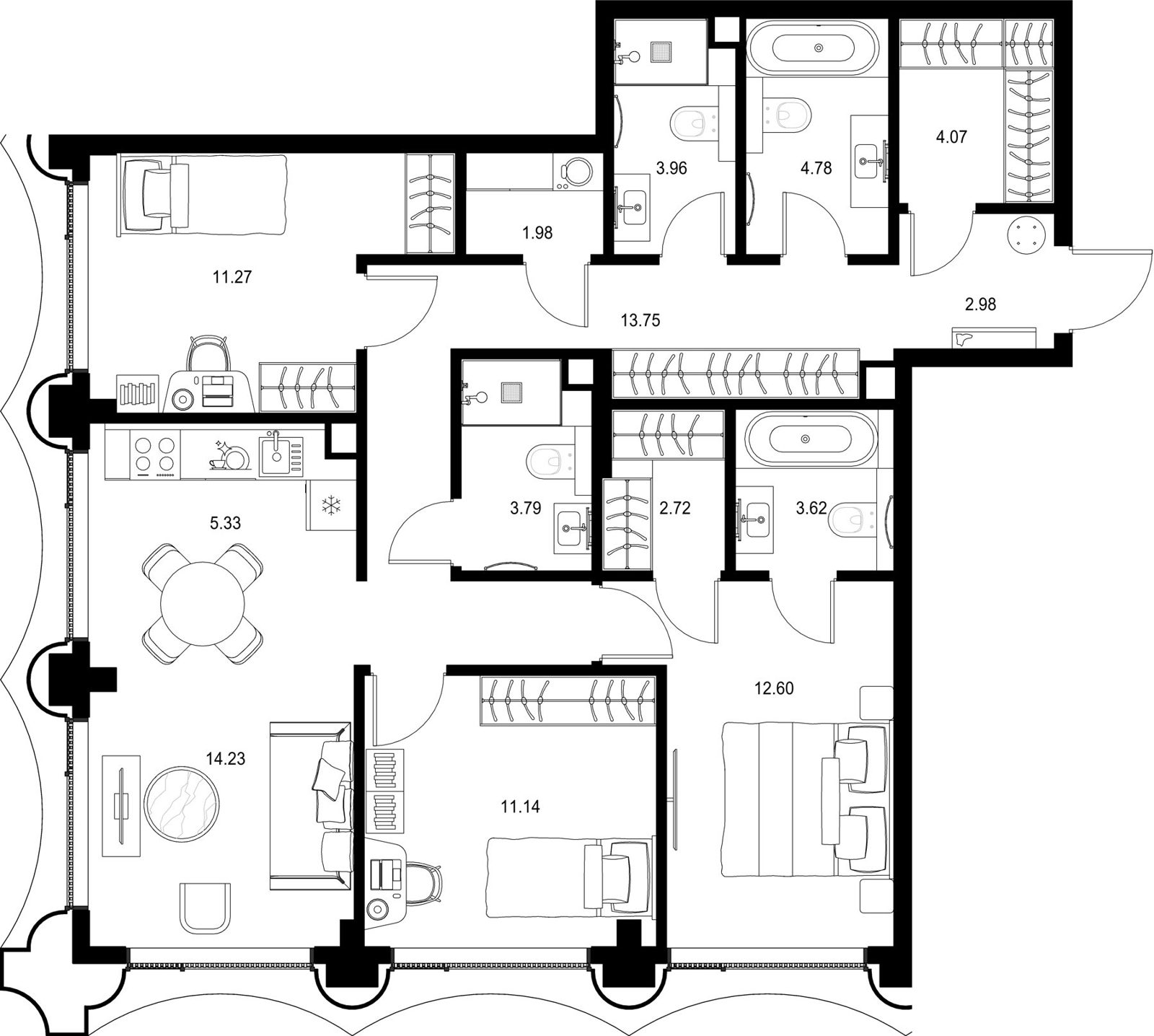 3-комнатная квартира, 96,2 м²
