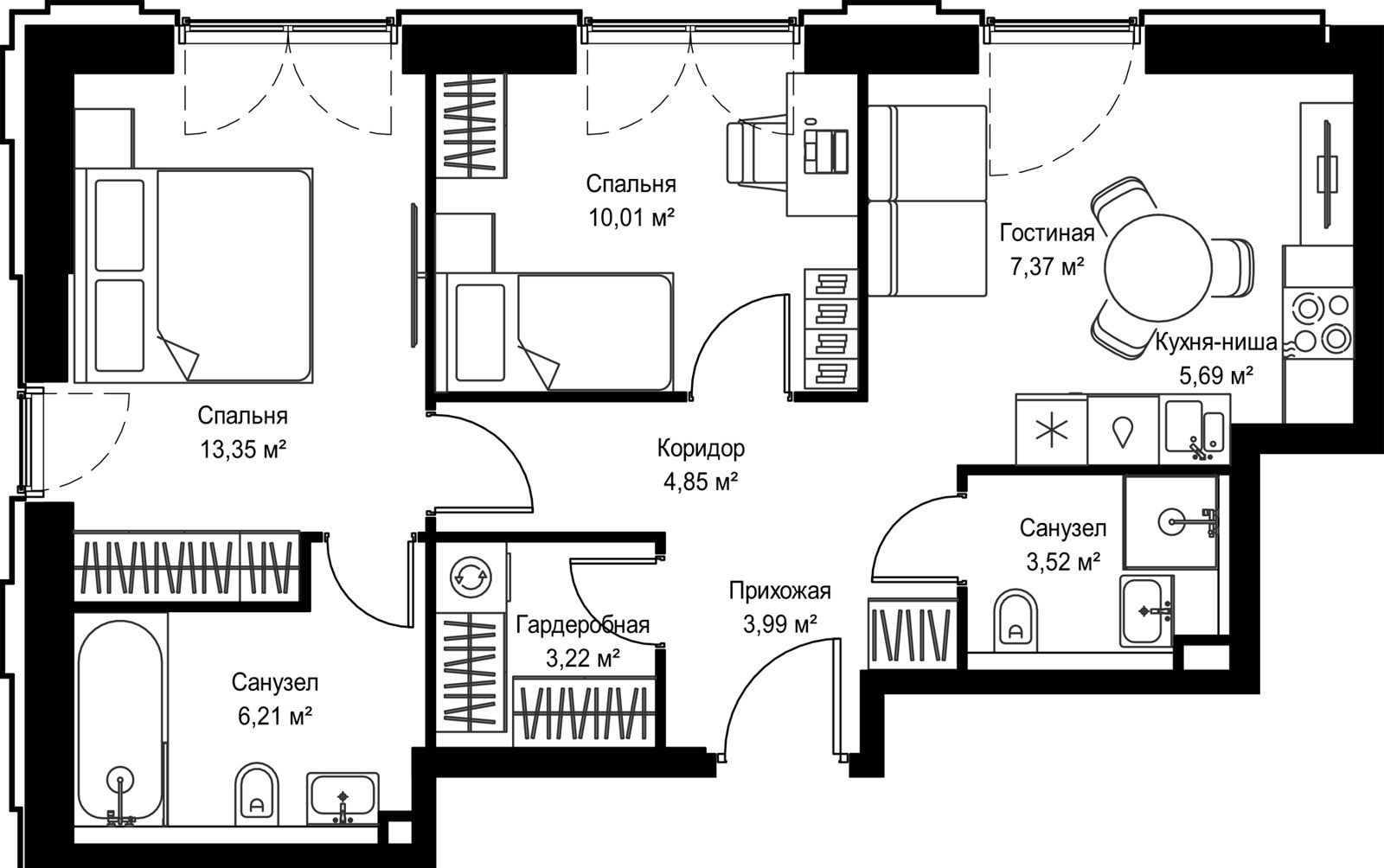 2-комнатная квартира, 58,3 м²