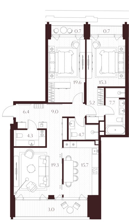 2-комнатная квартира, 111,5 м²