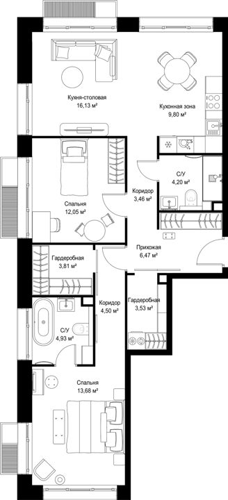 2-комнатная квартира, 82,6 м² — фото 1